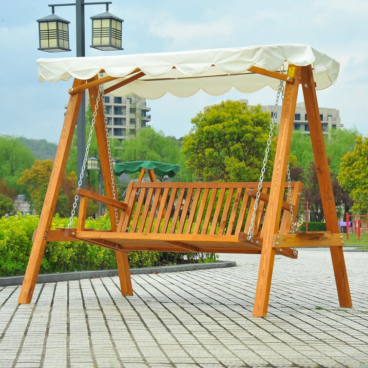 Wooden patio online swing with canopy